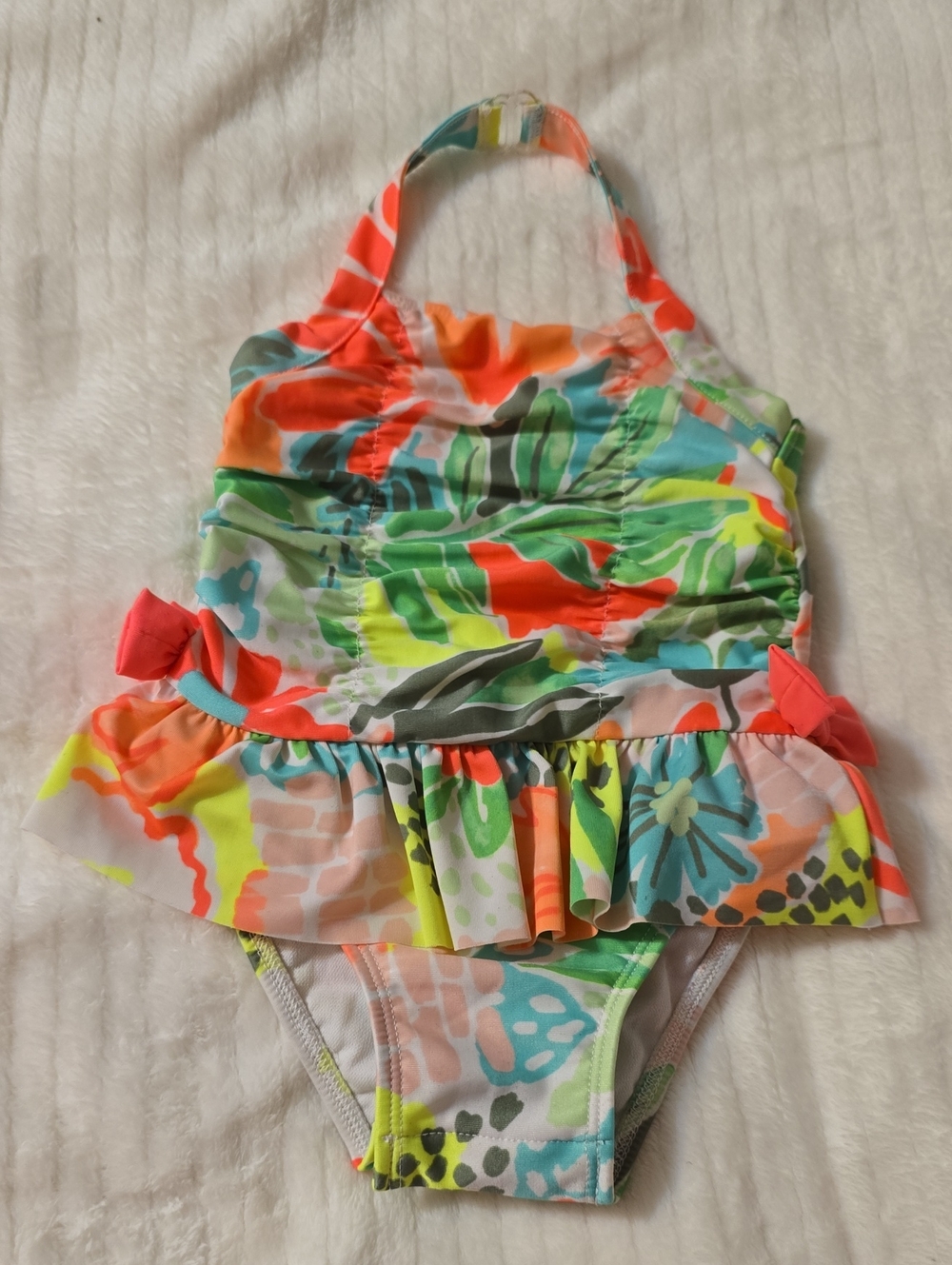Cat & Jack Girls' Neon Floral Halter Ruffle One-Piece Swimsuit